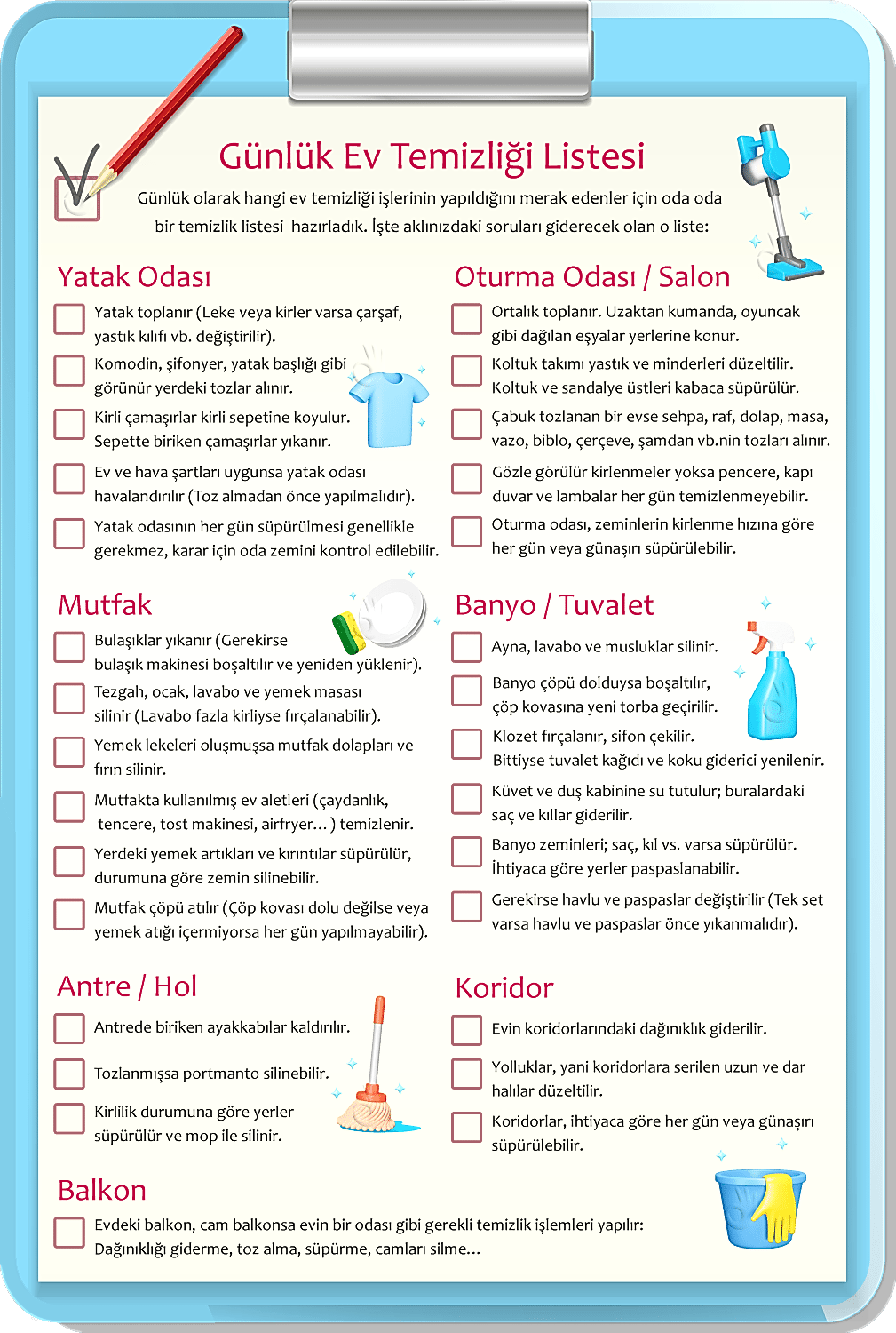 Günlük Ev Temizliği Listesi